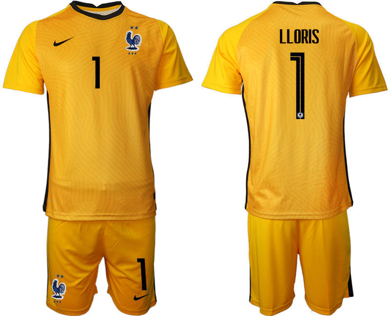 Men 2021 France yellow goalkeeper #1 soccer jerseys